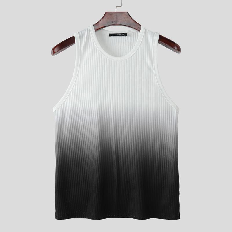 

INCERUN Summer Men O Neck Sleeveless Gradient Casual Ribbed Tank Tops