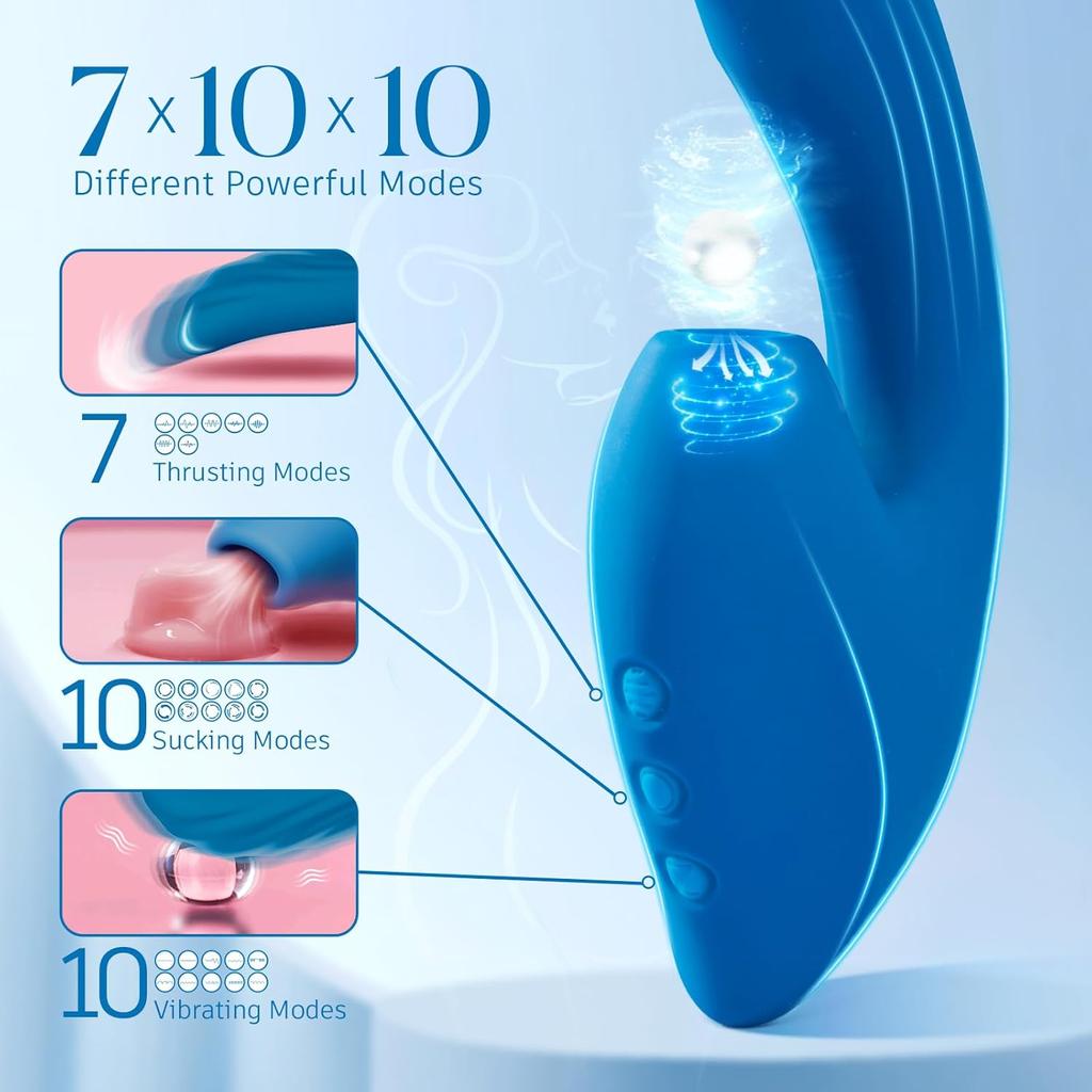 Vibrator Sex Toys Thrusting Dildo 3IN1 Adult Toy G Spot Clitoral Stimulator for Women with 7 Thrusting + 10 Vibration And 10 Suction Clit Nipple Adult