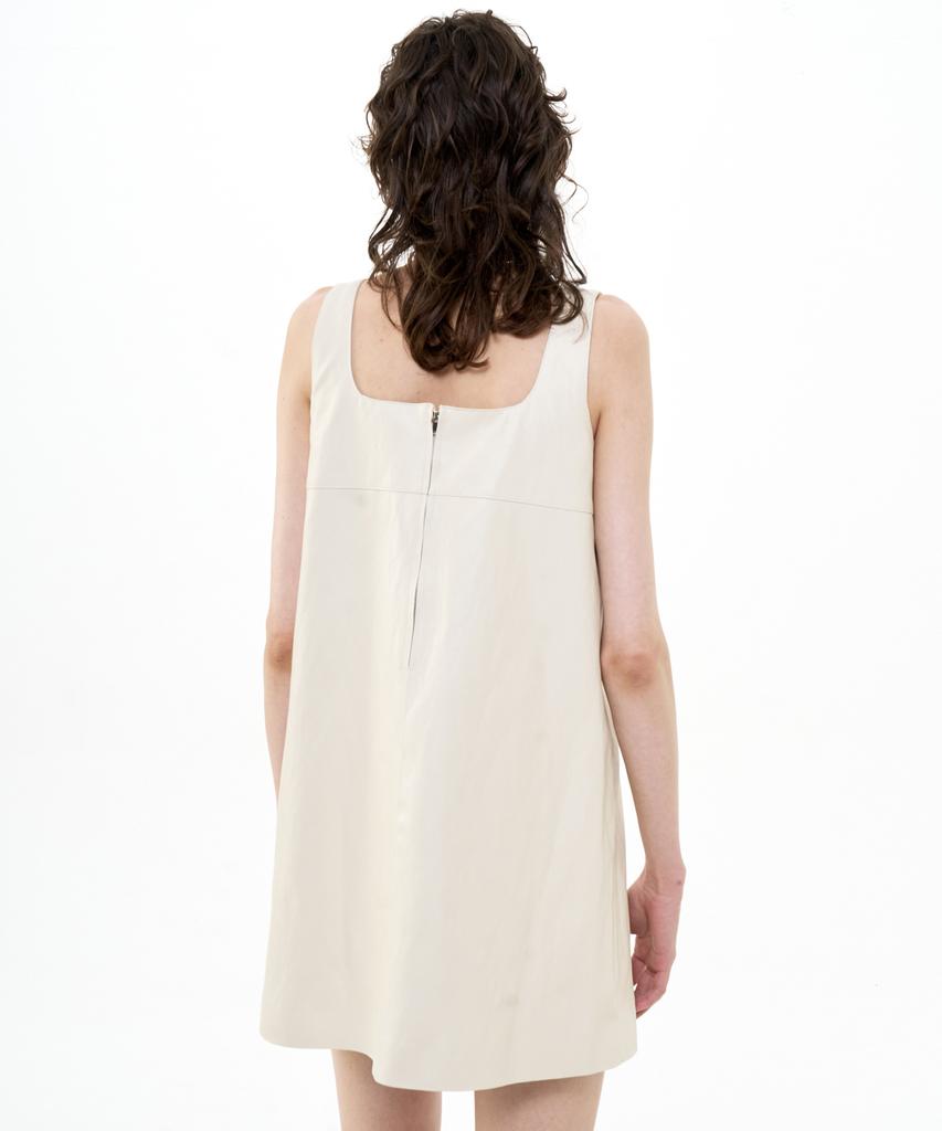 Bikwaieos A-Lined Faux Leather Mini Dress_Ivory