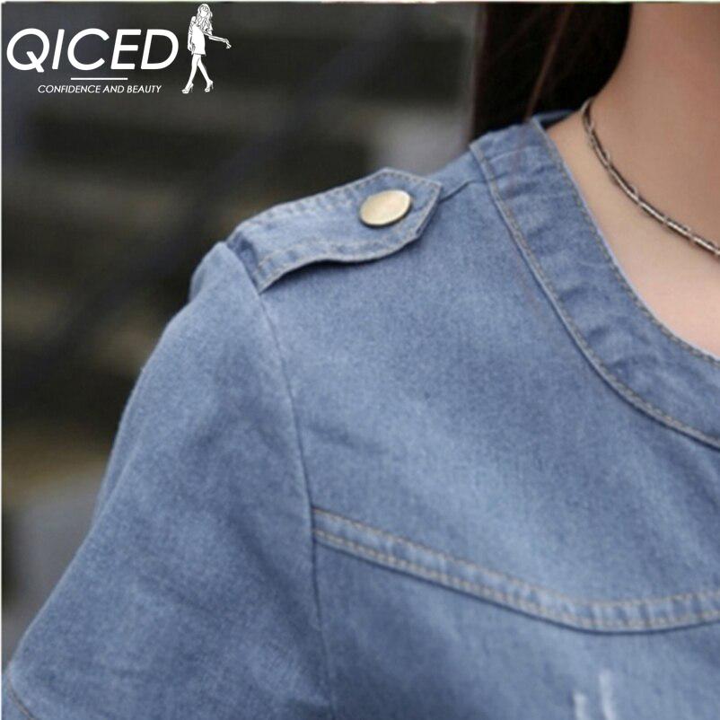 QICED Short-sleeved Denim Dress Women's Plus-size A-line Skirt