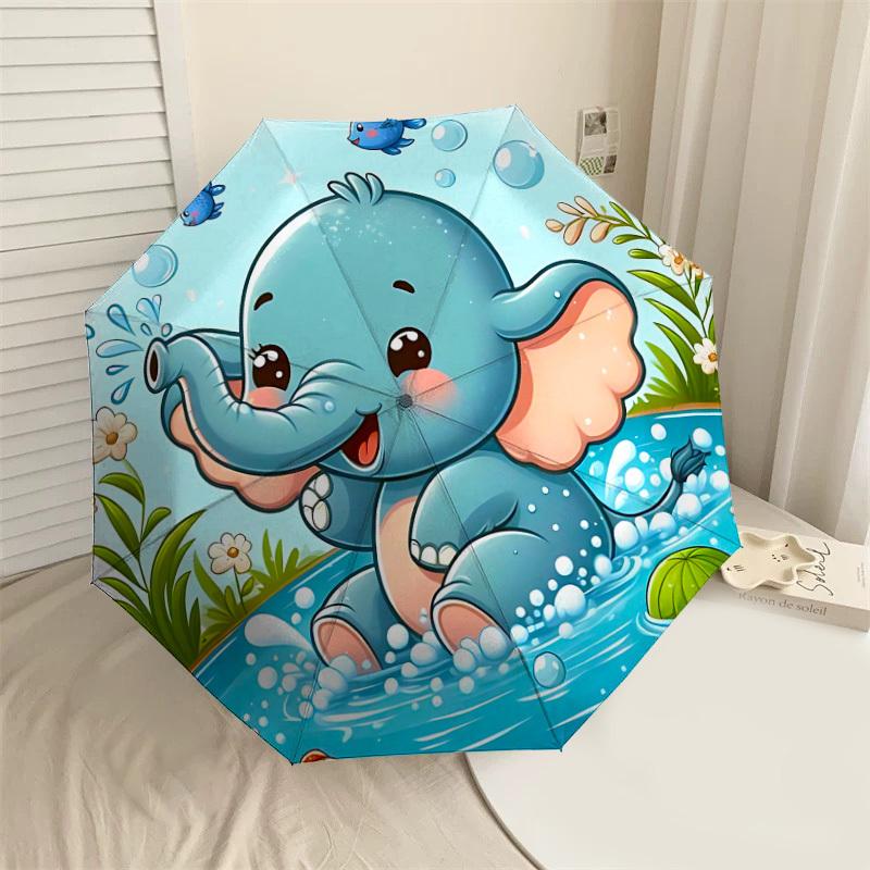 1pc elephant, water Automatic Open/Close Umbrella Compact Folding Umbrella with 8-Rib Shaft for Women/Men, Elegant Birthday1235S