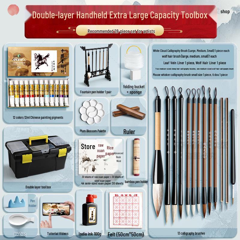 Maries 12-Farben Anfänger Tuschemalerei Set für Kinder mit Pinseln