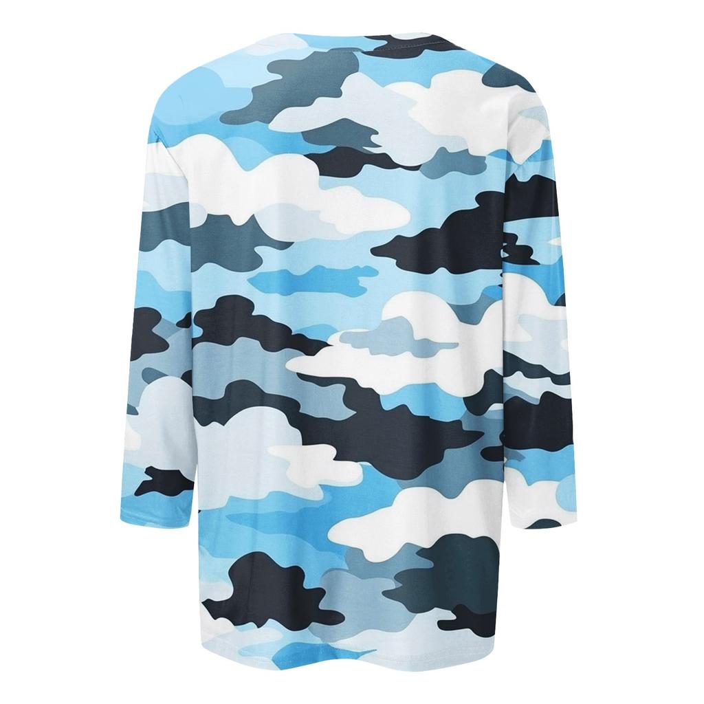 Women's Tops Three-quarter Sleeve Shirt V-neck Loose Casual Shirt Textured Printed T-shirt