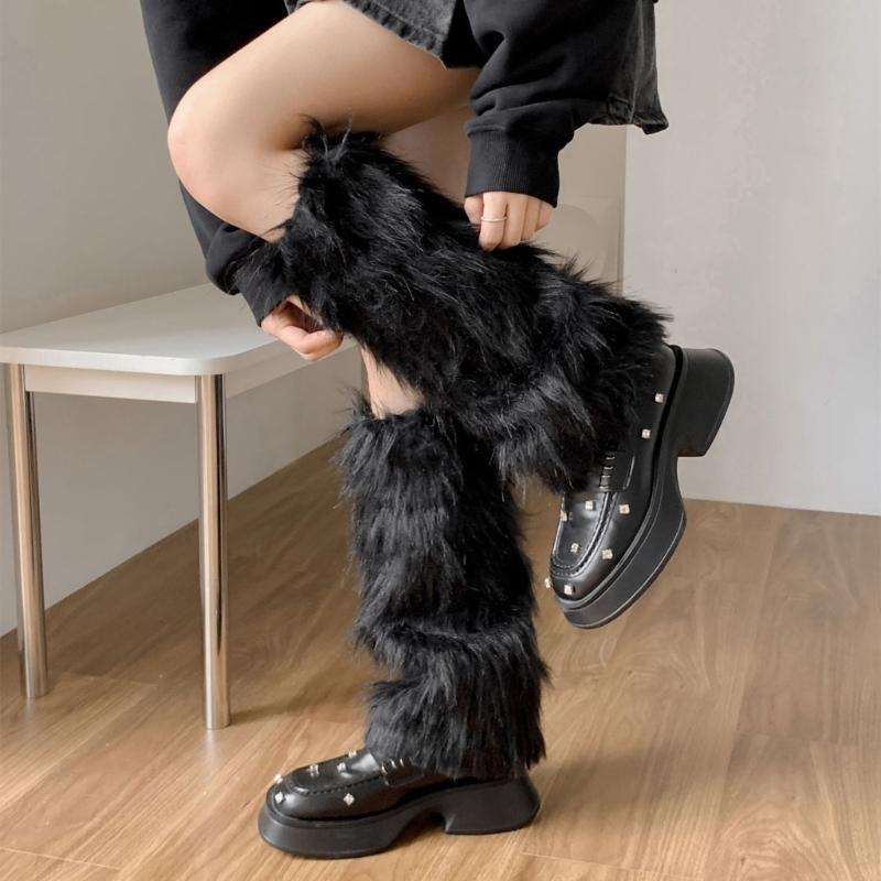 Women Cozy Winter Leg Warmers with Soft Furry Harajuku Fuzzy Plush Boot Cuffs Leg Covers for Indoor and Outdoor Use