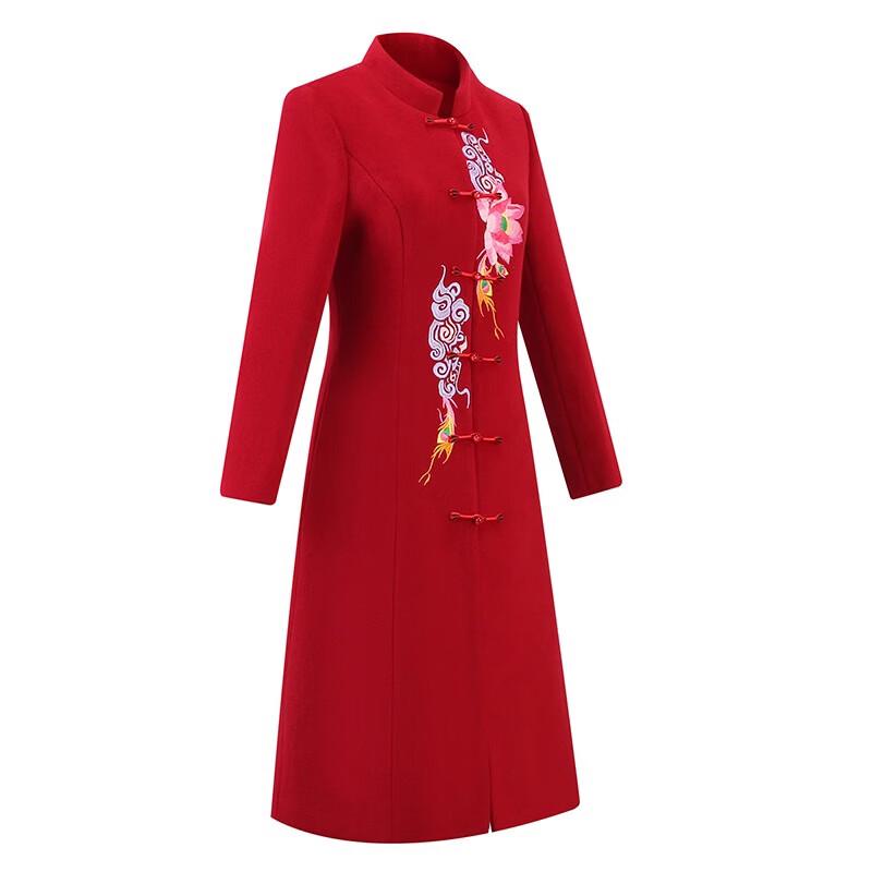 Women's Festive Red Wool Blend Stand Collar Coat