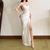 2026 spring European and American style fashion irregular waist sleeveless tube top high split fork personalized versatile dress