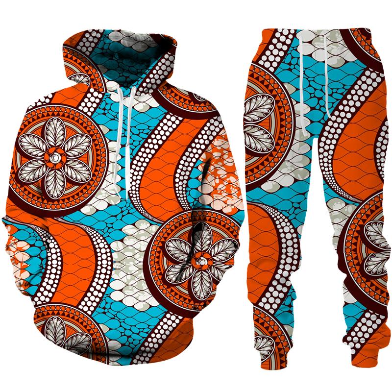 Frühling Herbst Afrikanischer Stil 3D Druck Trainingsanzug Set Mann Frau Hoodie + Hose 2-teilige Sets Dashiki Ethnisch Lässig Pullover Streetwear