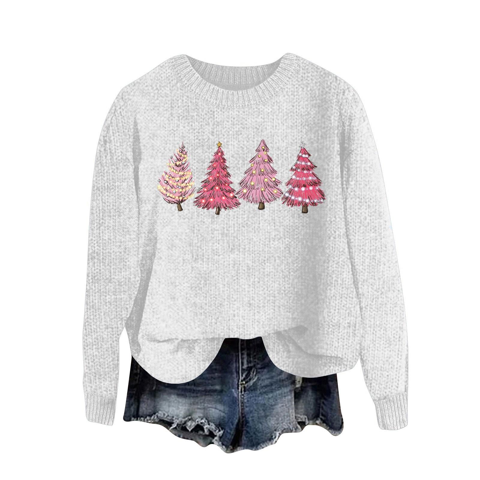 

Женский модный повседневный шерстяной трикотажный пуловер с длинным рукавом и рождественским принтом S белый