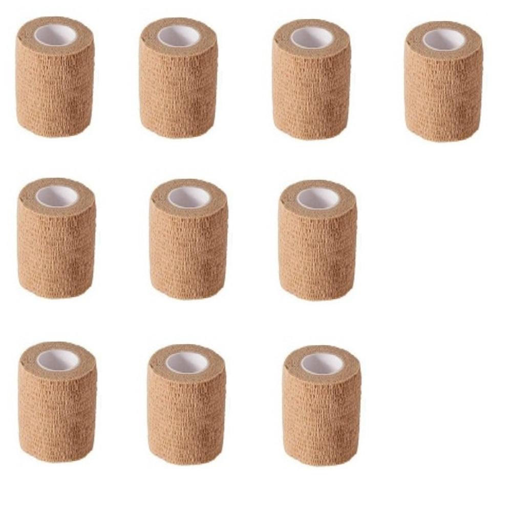 10 Rolls Self-Adhesive Bandage Gauze Elastic Adherent Tape Wrap 5cm X 4.5m Tan