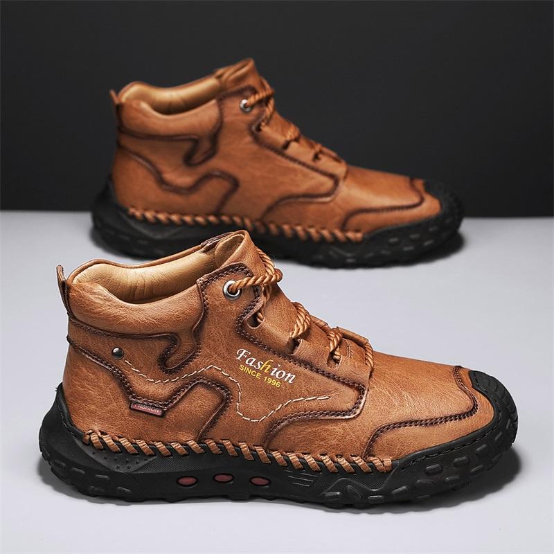 Winter/Fall Mens Handmade Casual Leather Casual Shoes High Boots Leather Shoes  for Men Soft and Comfortable Non-slip Ankle Boots