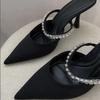 Móda 2024 Černé Kamínky Podpatkové Nazouváky Lodičky pro Ženy Elegantní Třpytivé Sandály Letní Pantofle Dámské Sexy Vysoké Podpatky Slingbacks