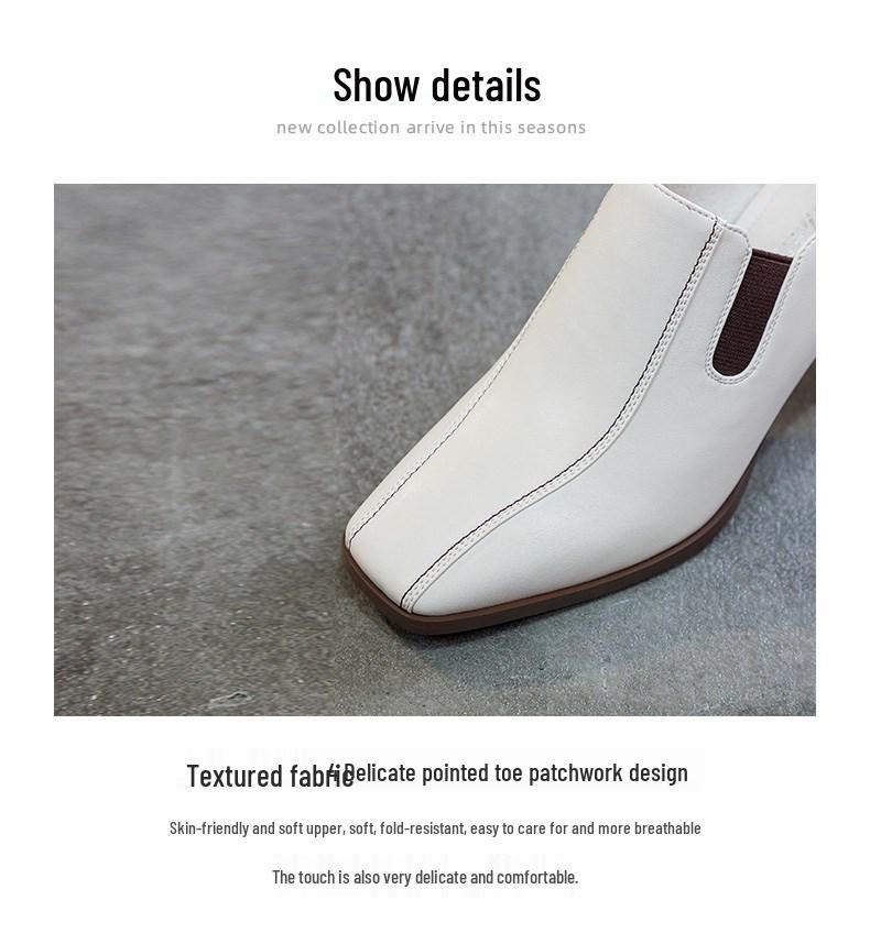 Women's Fashion Chunky Heel Slip-On Square Toe High Heels - British Style Leather Shoes for Autumn/Winter 2025