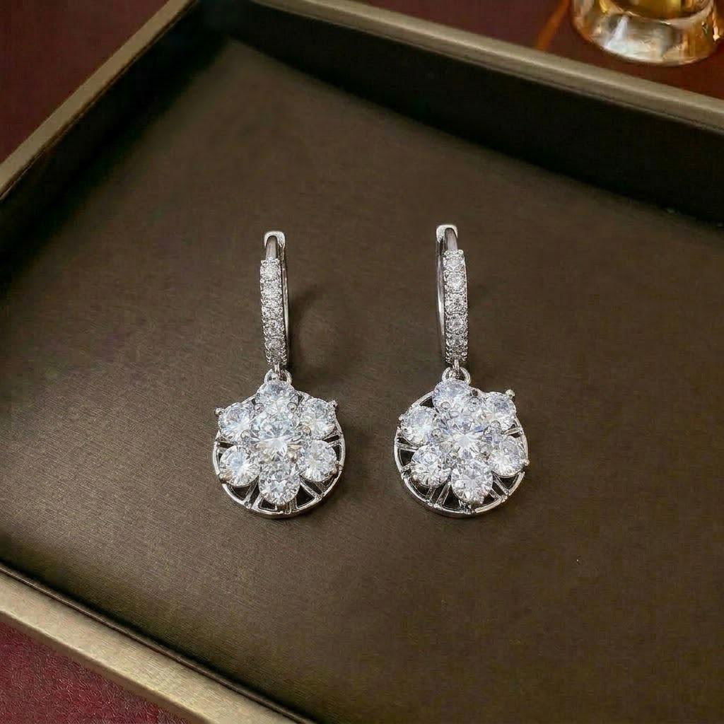 Women's Fashion Necklace & Bracelet Set: Flower Pendant, Diamond Bauhinia Earrings