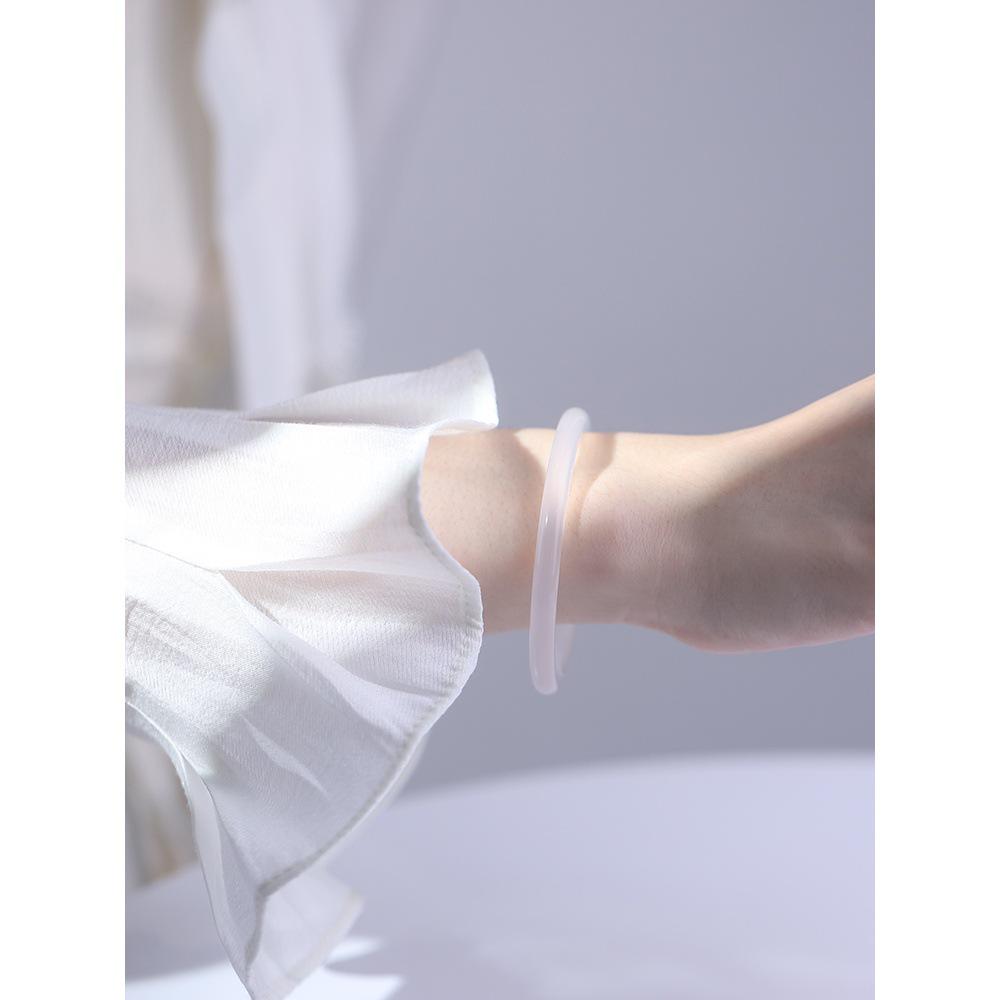 White Moonlight Agate  Chalcedony Bracelet - Lychee Jelly Style, Natural Thin Strip Design, Gift for Women.