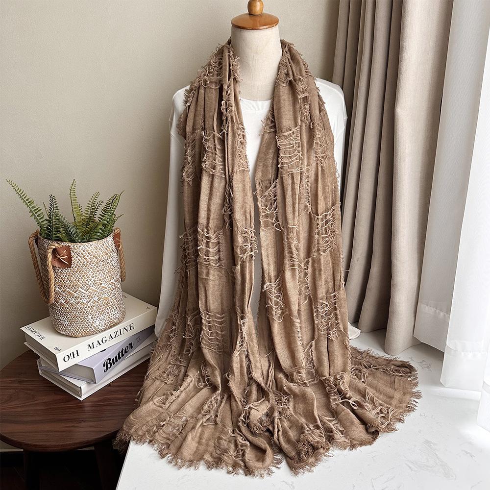 

Distressed Ripped Tassel Hip Hop Vintage Cotton Scarf Man Woman Techwear Style Punk Tactical Shawl Neck Scarf One Size