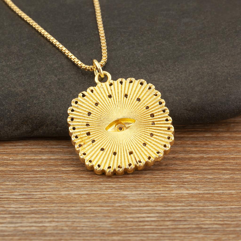 Nidin New Trendy Square Shape Evil Eye Charm Pendant Necklace For Women Men Copper Shiny Crystal Zircon Clavicle Chain Jewelry