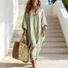 Women's Summer Striped Maxi Dress Loose Fit V-Neck 46085 Sleeve Boho Long Dress Casual