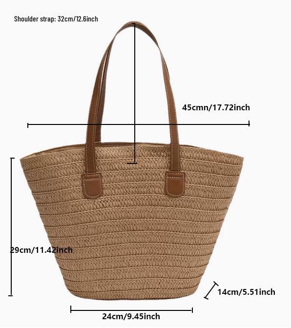Women's Large Capacity Woven Straw Tote Bag - 2024 High-End Shoulder Bag for Beach or Commute