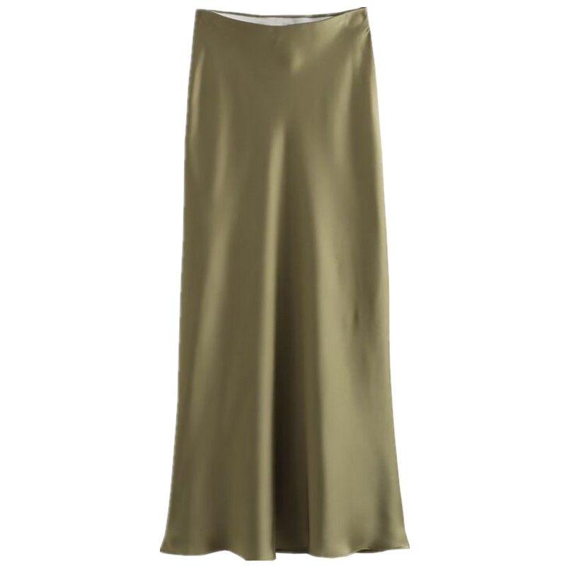 

Модный стиль, легче всего сочетать, юбка с шелковистой сатиновой текстурой, придающая стройность Olive green XS