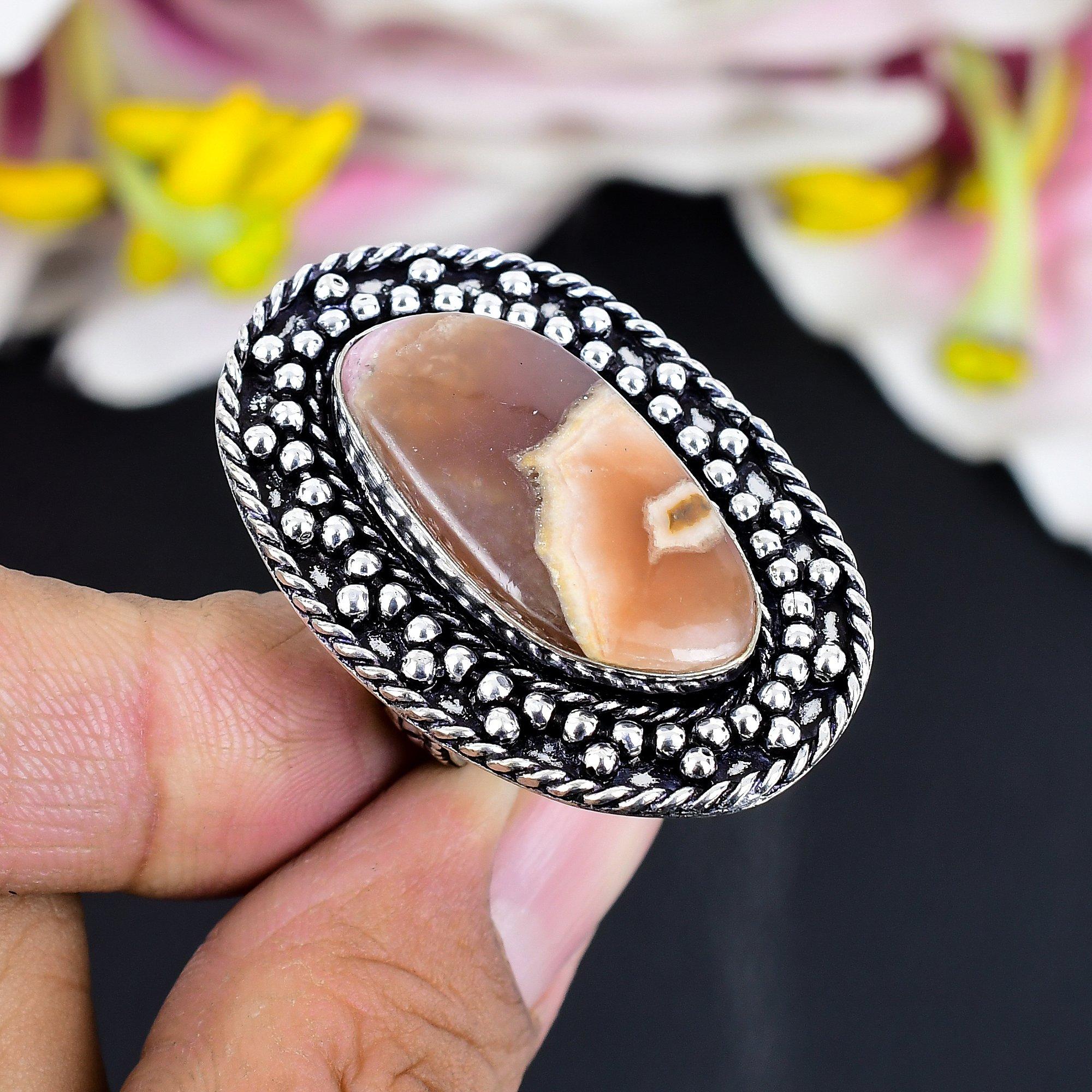 

Rhodochrosite Gemstone Handmade 925 Sterling Silver Jewelry Ring Size 8.5 KG-1700