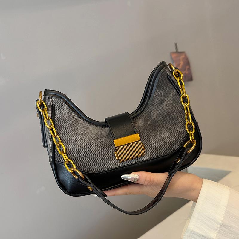 Women's Color Block Chain Underarm Bag - Fashionable Patchwork Shoulder and Crossbody Handbag