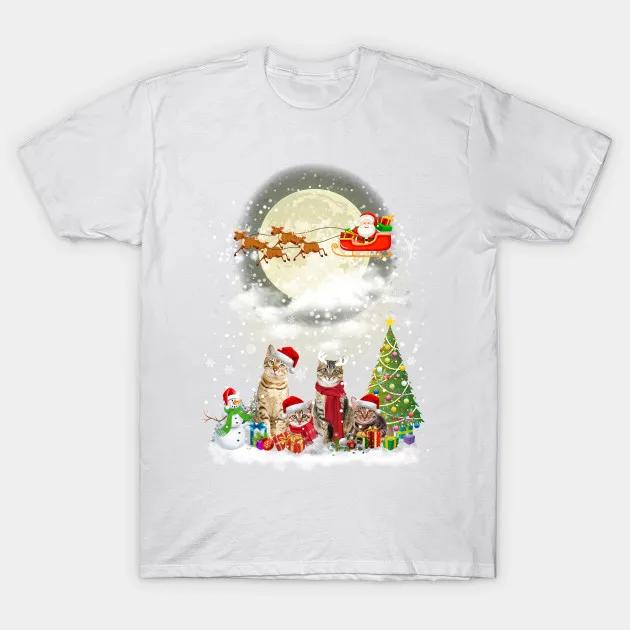 Cute Cats Merry Christmas Unisex TShirt Short Sleeve Casual 100 Cotton ONeck Summer Mens Tshirt Size S3XL