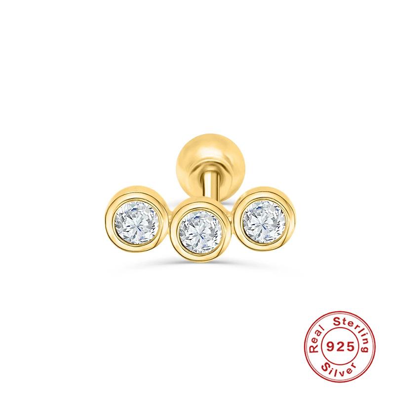 S925 Sterling Silver Piercing Ear Bone Stud Ear Nail Small Gold Ball Threaded Ear Stud Zircon Body Earrings Earrings