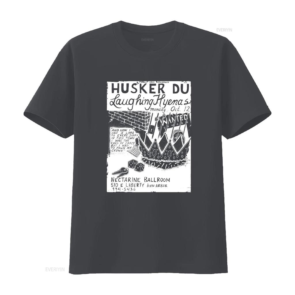 Husker Du Laughing Hyenas Gig Flyer Inspired Limited Edition Classic Black Tribute T Shirt Vintage Washed Versatile Streetwear