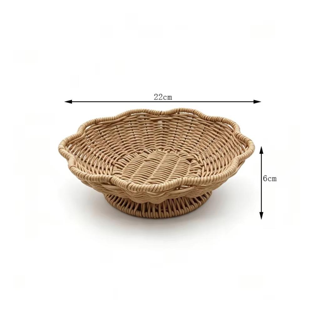 Handwoven Scalloped Edge Woven Basket Shallow Fruit Snack Bowl for Tabletop Organizer Home Decor Living Room Kitchen Storage