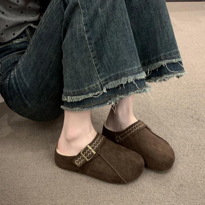 New Women's Thick-soled Half-slipper Shoes with Fleece, One-foot Flip-top, and Warm Cotton