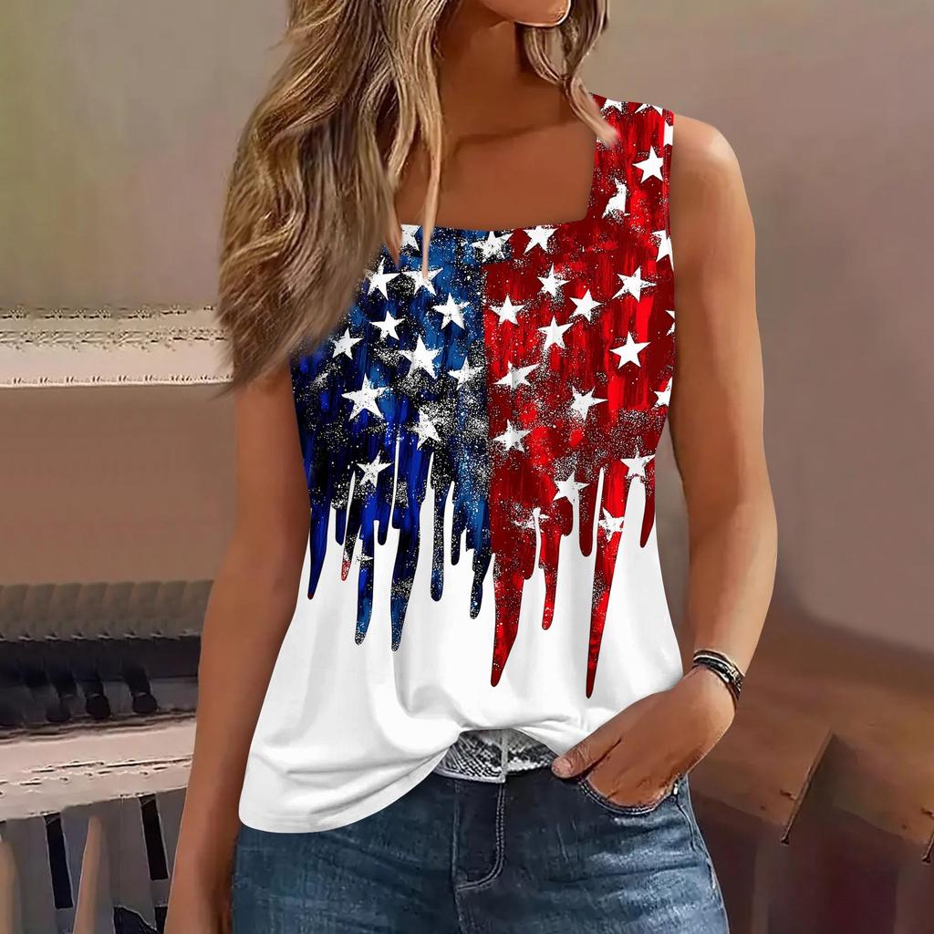 Tílko s čtvercovým límečkem Dámské tílko s potiskem Tričko Volný střih bez rukávů