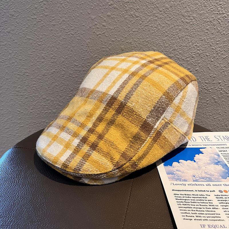 Color Clashing Grid Classic Wool Felt Newsboy Hat Color Blocking Fall Use Winter