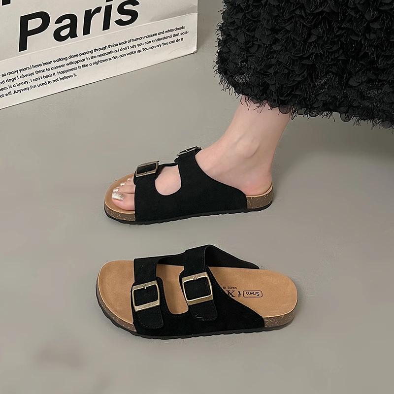 Fashion Fashion Cork Women Sandals New Soft Sole Suede Mules Slippers with Arch Support House Open Toe Flats Outdoor Beach Slide Shoes