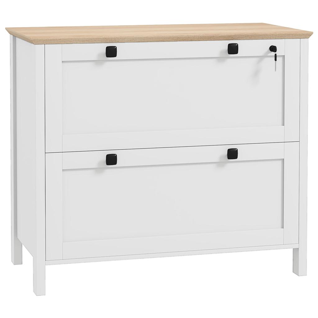 Filing Cabinet With 2 Drawers 2 Hanging Bars Lock And 2 Keys For A4 Size 79x40x72 Cm White And Oak