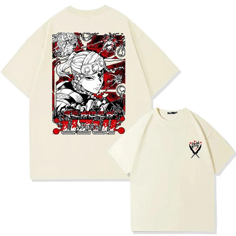 Summer Men's Japanese Devil Killer Anime Uzui Tengen Character Pattern Printed 100% Cotton T-shirt, Trendy Streetwear Top