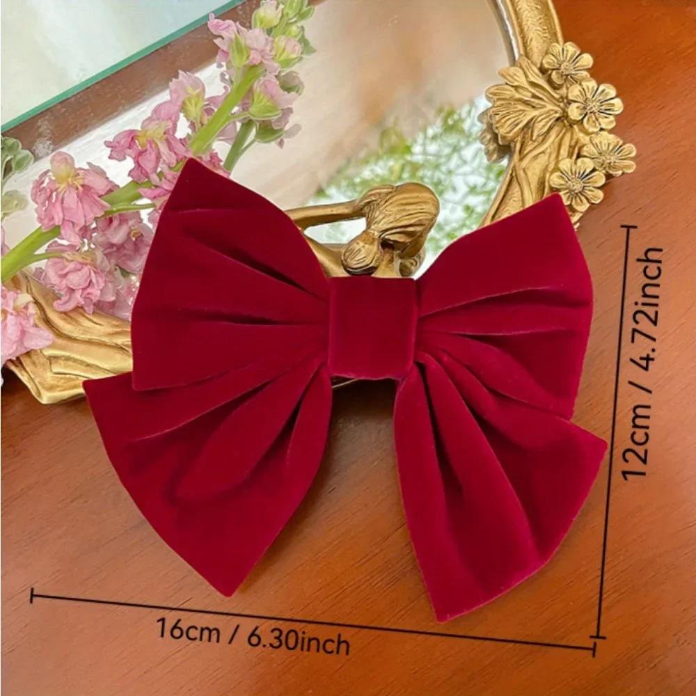 Red Velvet Big Bow Hair Clip with Hairpin, Gentle Girl, Princess, Head, Back of Head, Top Clip, Bangs Clip