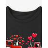 European sizes Children1pc CHICFULL Valentine'S Day TX60204 Boys' T-Shirt, Red Tractor and Hearts Print, Casual Crew Neck, Polyester Knit Fabric