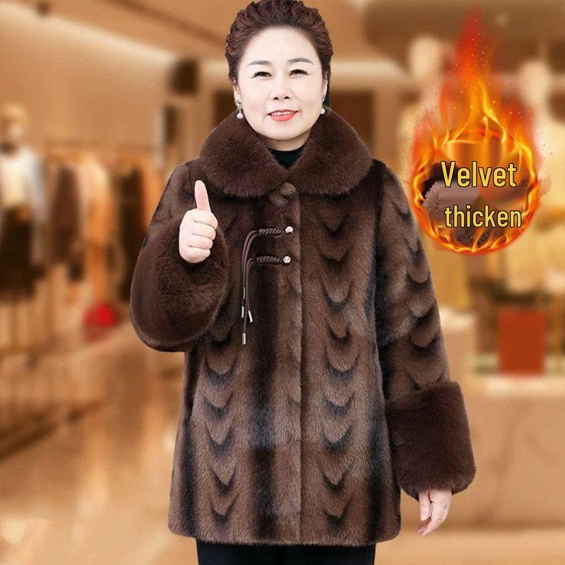 Stylish Fleece-Lined Cotton Mid-Length Coat - Cozy Outerwear for Middle-Aged and Elderly Women