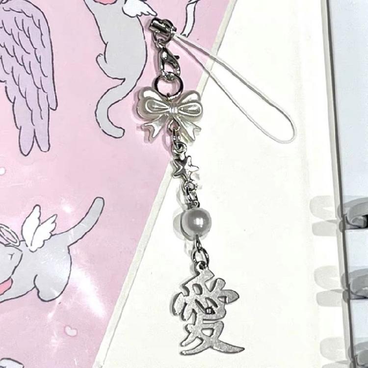 Mode Schmetterling Herz Perlen Anhänger Handy Kette Tasche Schlüsselanhänger Riemen