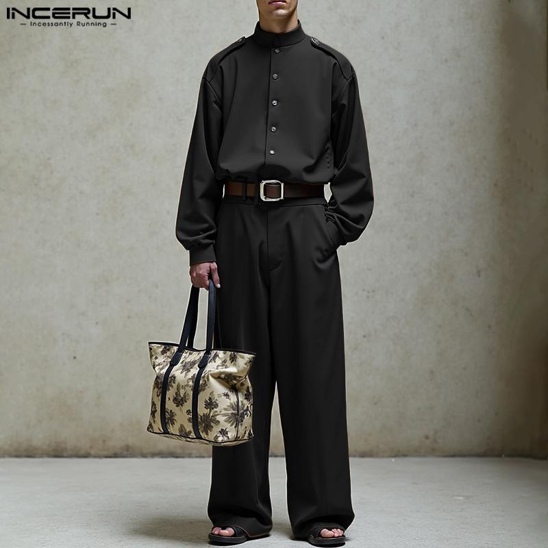INCERUN Oversized Autumn Men Long Sleeve Shirts Long Pants Casual Two Pieces Sets Outfits