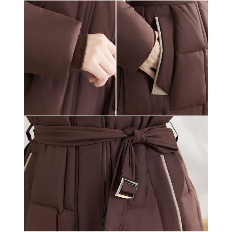Thickened Winter Hooded Long Padded Jacket Slim Waist Design Warm Coat for Ladies