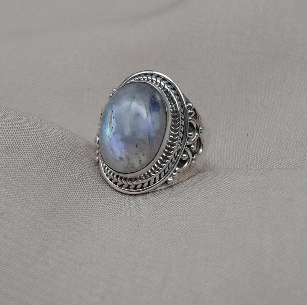 Rainbow Moonstone Ring: Handmade 925 Sterling Silver Boho Statement