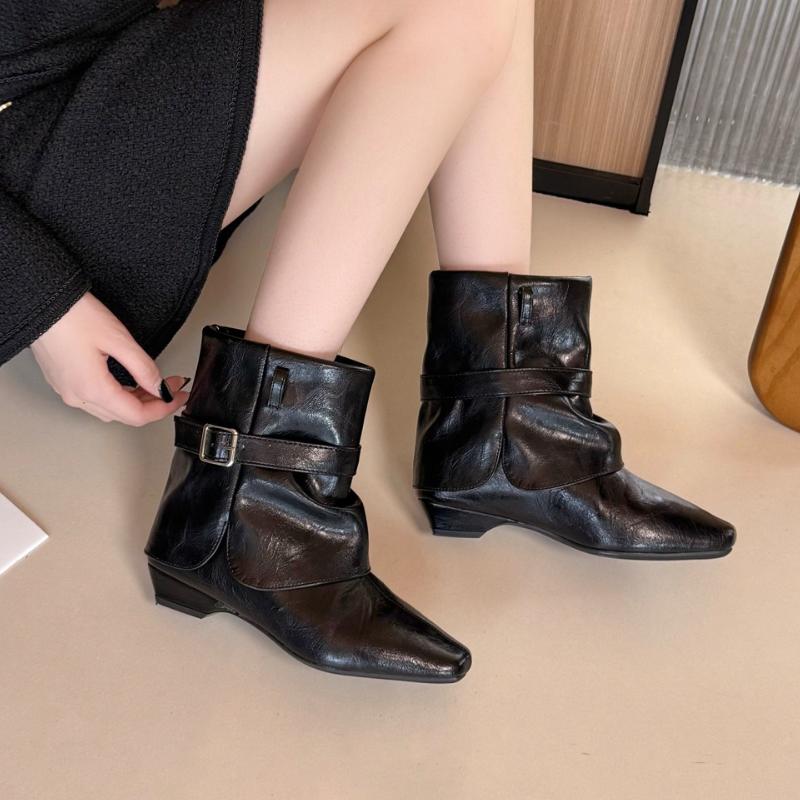 Female Low Heel Footwear Modern Ladies Ankle Boots Shoes Buckle Fashion Pointed Toe Women Short Western Boots Slip on Shoes