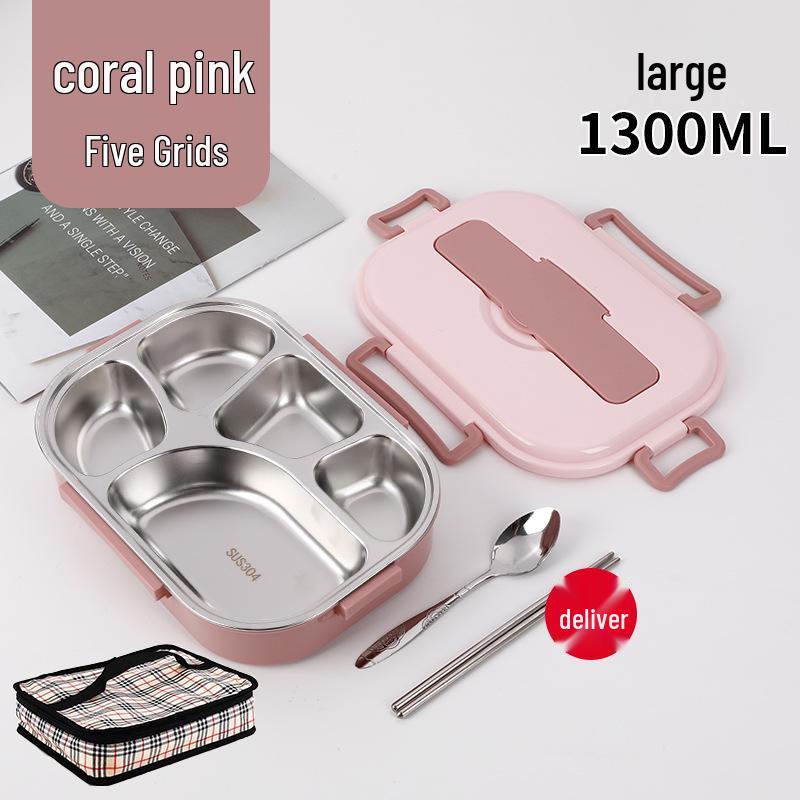 Fiambrera Bento Portátil de Acero Inoxidable 304 con Separadores – Gran Capacidad, Diseño de Hebilla Cuadrada, Estilo Nórdico para Estudiantes