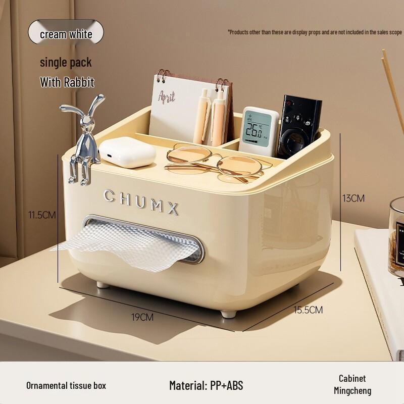 Rabbit Cream White Tissue Box Holder with Phone Stand