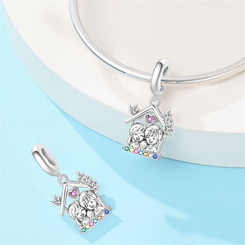 Copper Happy Fanmily Holding Hands Heart Charms Beads Fit Original Bracelet Necklace Fine Jewelry Women Diy Gifts