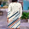 Women Plus Size Off White V Neck Long Sleeve Printed Fitted Straight Hem Dress