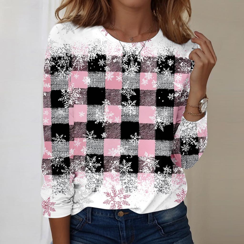 Women's Fashion Casual Long Sleeve Christmas Printed Round Neck Top