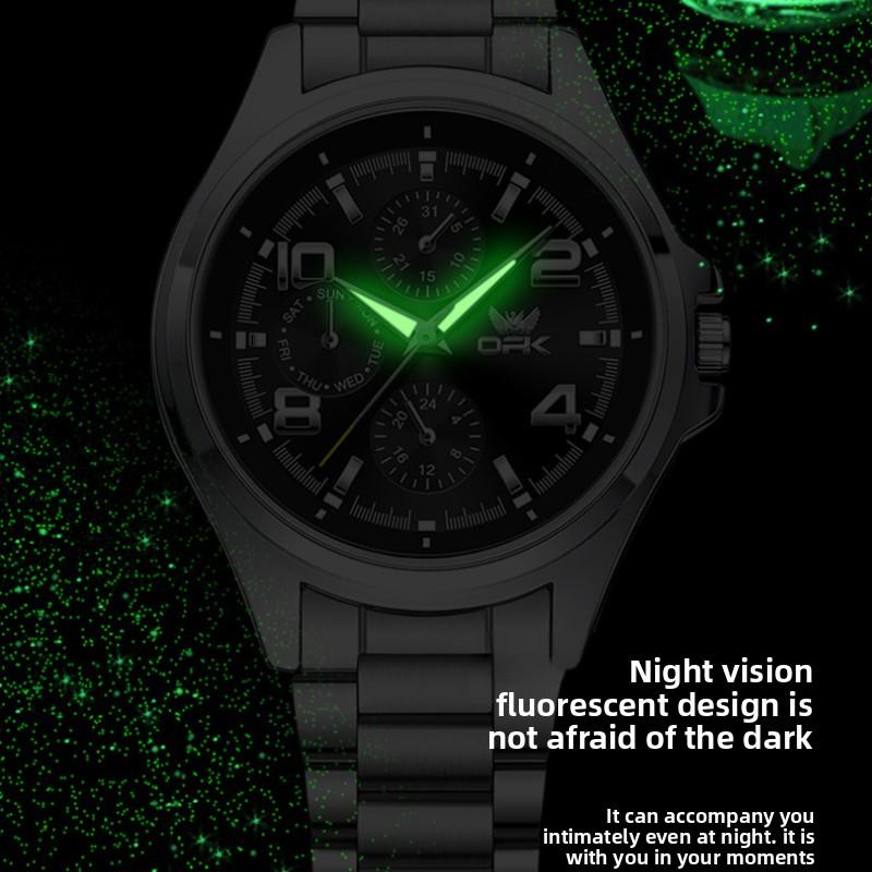 OPK Watch Men's Watch Three-eye Luminous Waterproof Quartz Watch Men's