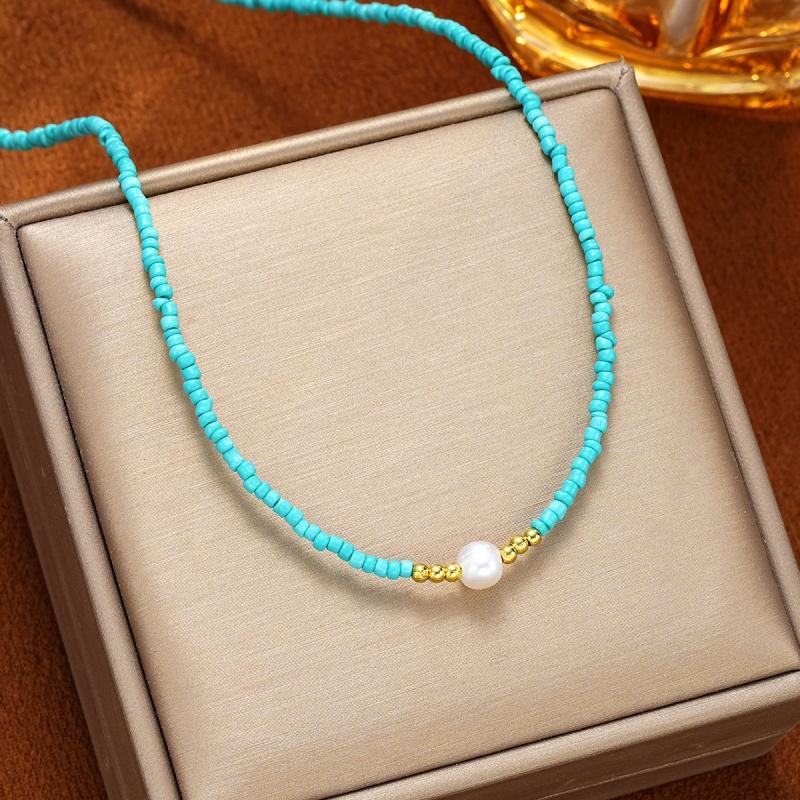 

Bohemian Rice Beads Pendant Necklace for Women Handmade Imitation Pearl Colorful Beaded Choker Summer Beach Jewelry